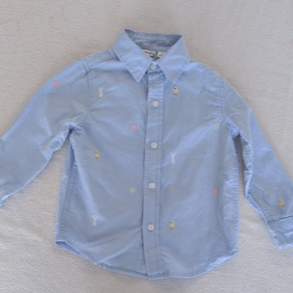 Janie and Jack Light Blue Button Down Shirt with Embroidered Details